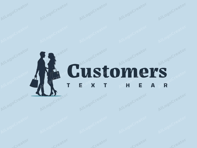 a modern design featuring a stylized silhouette of a shopper and customer, embodying fashion and harmony, combined with a clean blue background.