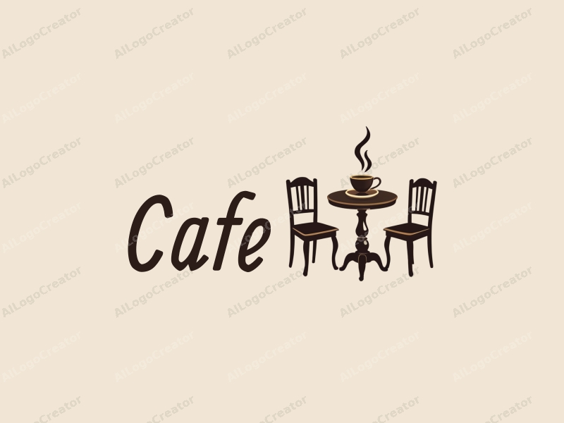 vintage design features a stylized coffee cup, classical table, and chairs, combined with a clean background.