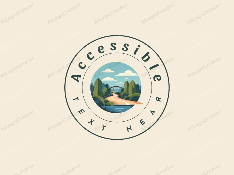 modern design features accessibility elements, stylized bridges, and trees, combined with a clean background and a focus on inclusivity.