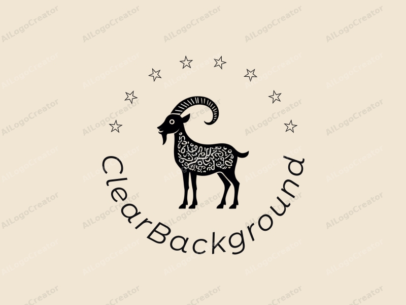 minimalist design features a stylized goat silhouette intertwined with elegant Arabic patterns, set against a clean, transparent background.