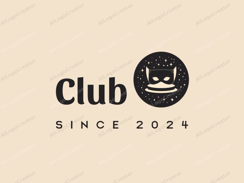 a modern design featuring a stylized club scene with a stage and mask elements, utilizing a black color palette, combined with a clean and harmonious composition.