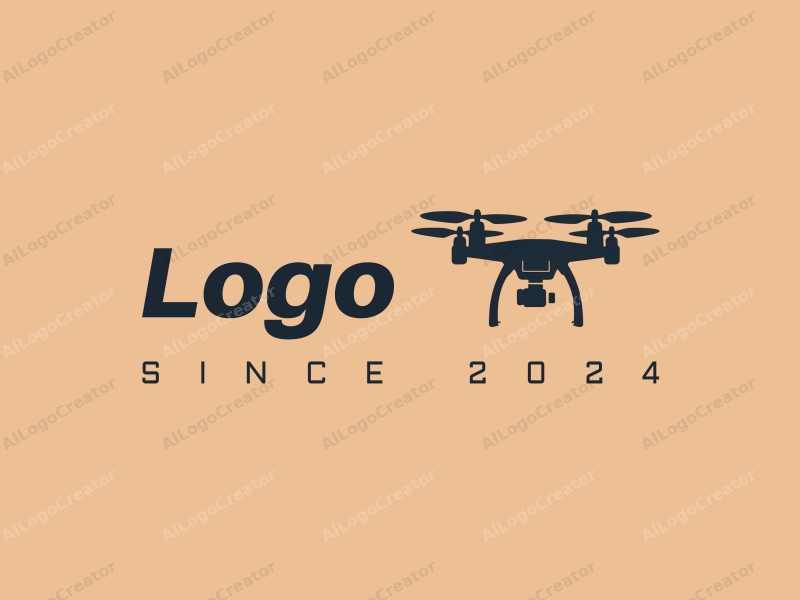 modern design features a stylized drone silhouette with prominent rotors, combined with a clean background and a minimalist approach.