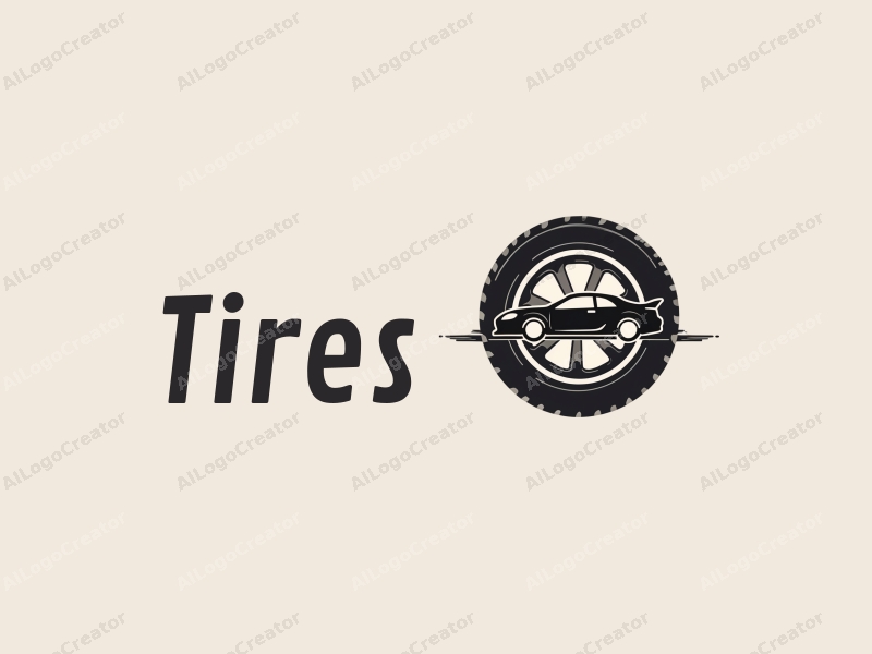 modern design features a stylized tire and car silhouette, combined with a wheel and road elements, creating a harmonious and clean composition.