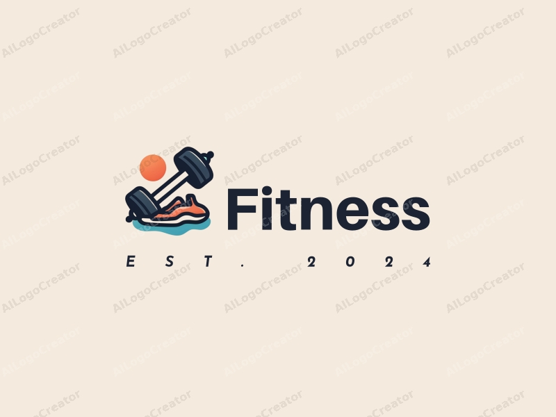 modern design features a stylized dumbbell and running shoes, combined with a clean background and a harmonious layout.