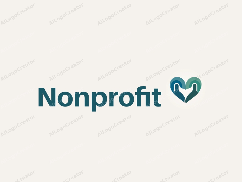 modern design features a heart shape formed by two hands, symbolizing charity and volunteerism, with a clean background in blue and green tones.