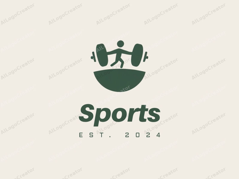 a modern minimalist design featuring a stylized dumbbell and a running figure, combined with a clean background in green and white colors.