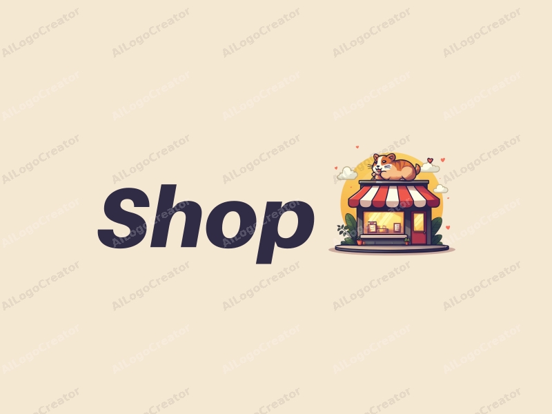 a modern design featuring a vibrant shop front, a playful hamster character, and gaming elements, combined with a clean and simple background.