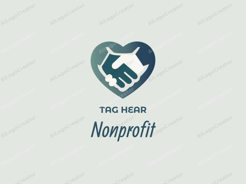 modern design features a heart shape and a handshake symbolizing charity and volunteer work, combined with a clean background in blue and green colors.