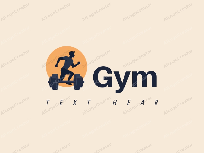 modern design features a stylized dumbbell and a dynamic runner silhouette, combined with a clean background and a harmonious layout.