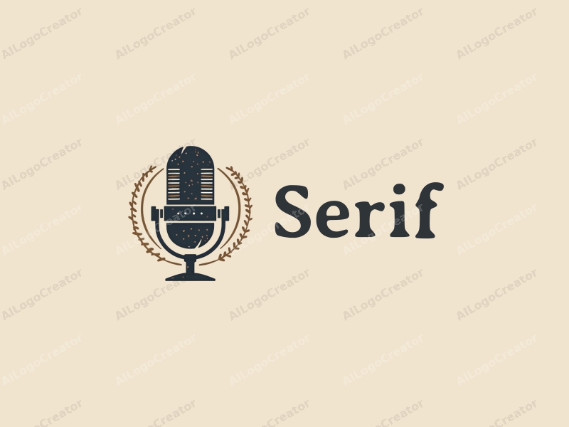 vintage design features elegant serif fonts, a stylized community icon, and a microphone, combined with a clean background.