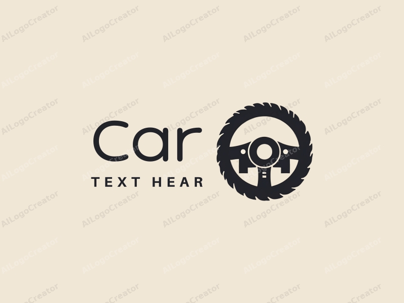 modern design features a stylized car silhouette, a tire, and a steering wheel, combined with a clean background.