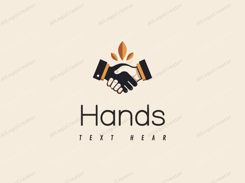 modern design features stylized hands holding each other in a handshake, combined with artistic elements, set against a clean background.