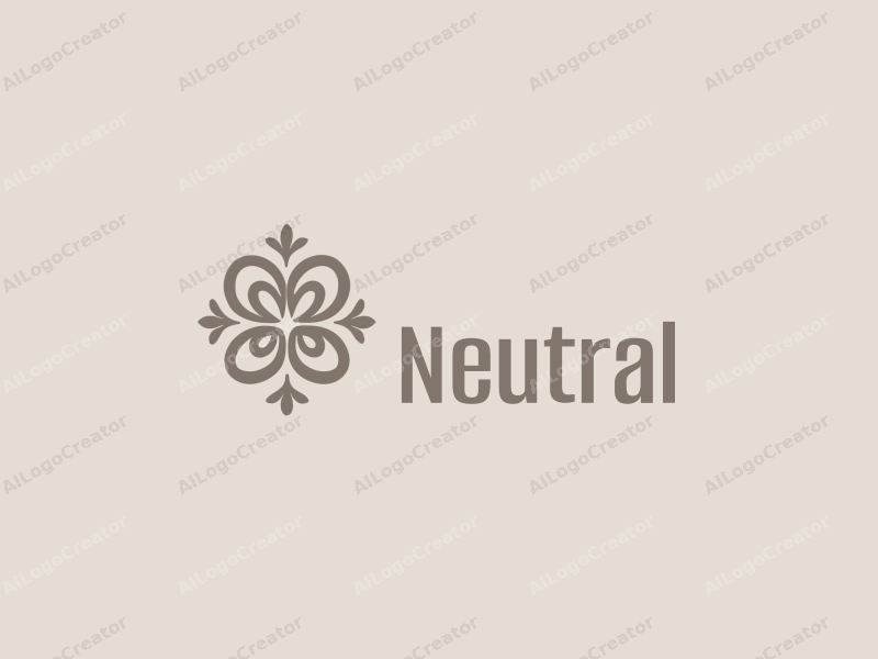 a modern minimalist design featuring elegant ribbons intertwined with stylized leaves, using a neutral color palette of gray and beige, combined with a clean and simple background.