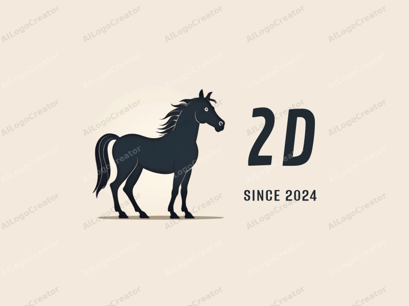 modern design features a stylized horse silhouette, flat 2D elements, and a printmaking approach combined with a clean background.