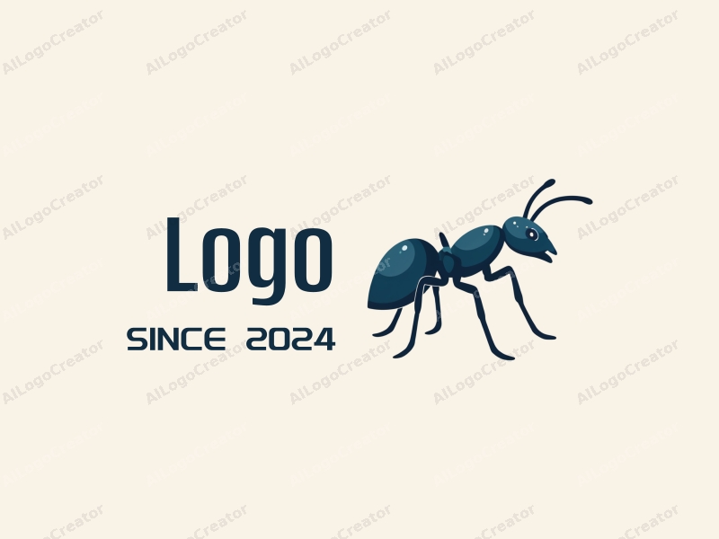 a modern design featuring a stylized ant symbolizing connection, with a clean and simple composition, using blue and black colors, emphasizing harmony and creativity.