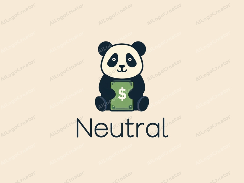 minimalist design features a stylized panda and a simple representation of money, emphasizing balance and neutrality, combined with a clean background.