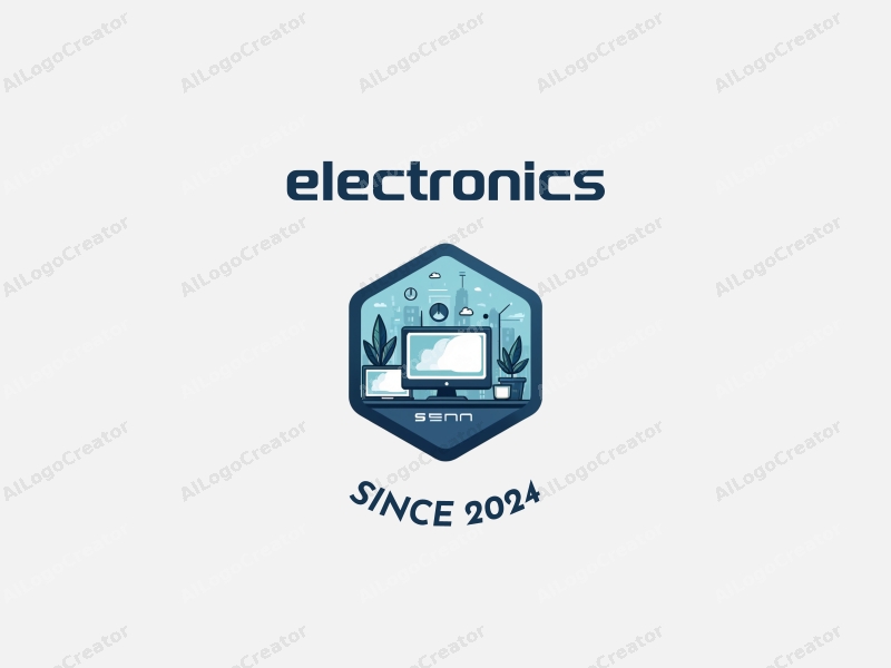 modern design features a sleek hexagon outline, integrated with stylized electronic devices and computer elements, combined with a clean background.