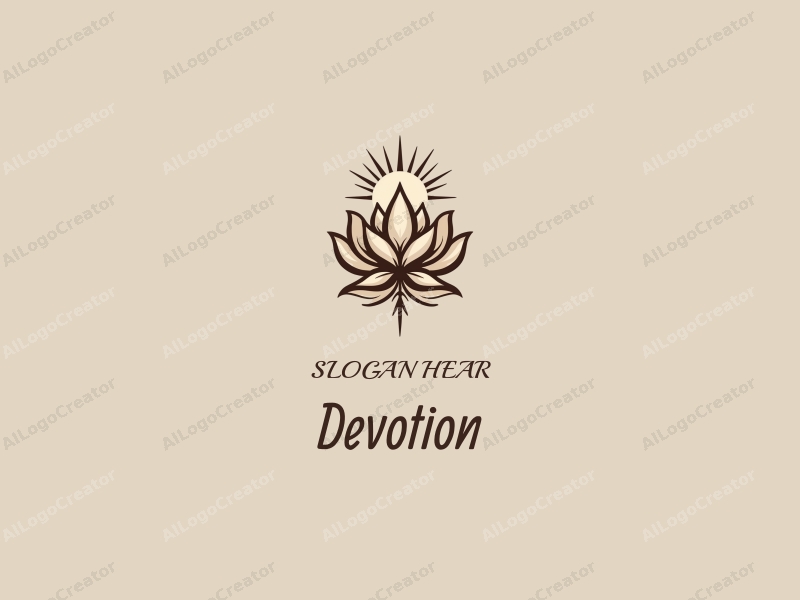 vintage design features a stylized lotus flower with a halo, incorporating elements of faith and prayer, combined with a clean background.