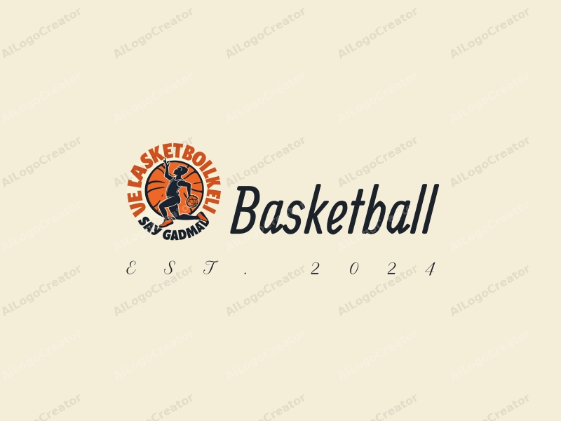 playful design features a stylized basketball, an athlete in motion, and elements of laughter combined with a clean background.