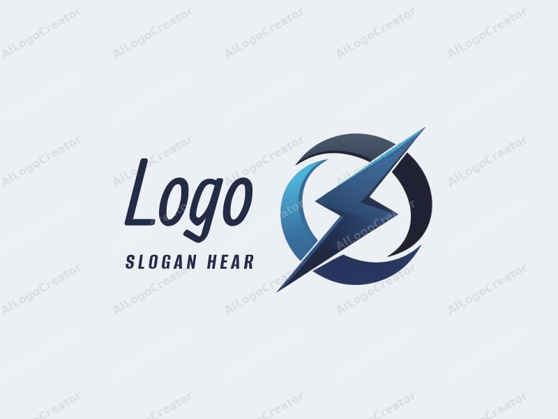 a modern design featuring a stylized lightning bolt intertwined with a sphere, using a blue and black color palette, combined with a clean and simple background.