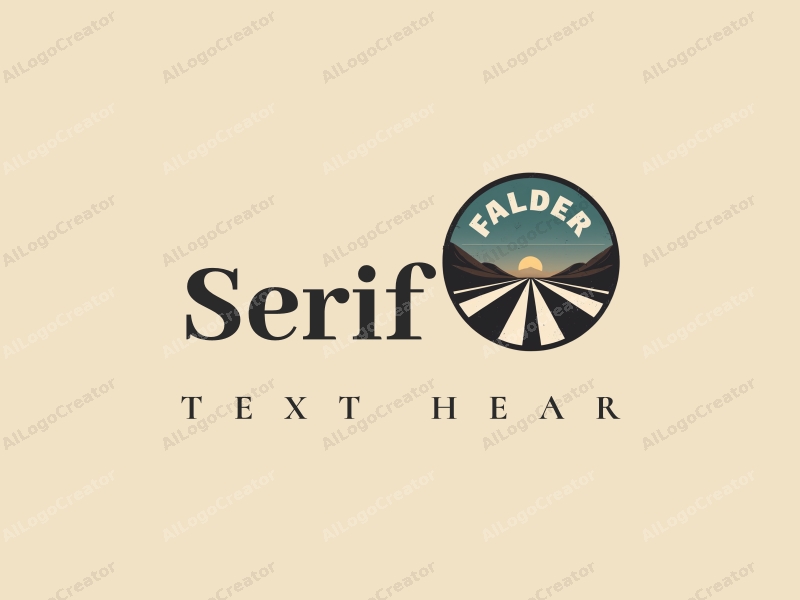 vintage design features elegant serif fonts, a stylized road with stripes, combined with a clean background.