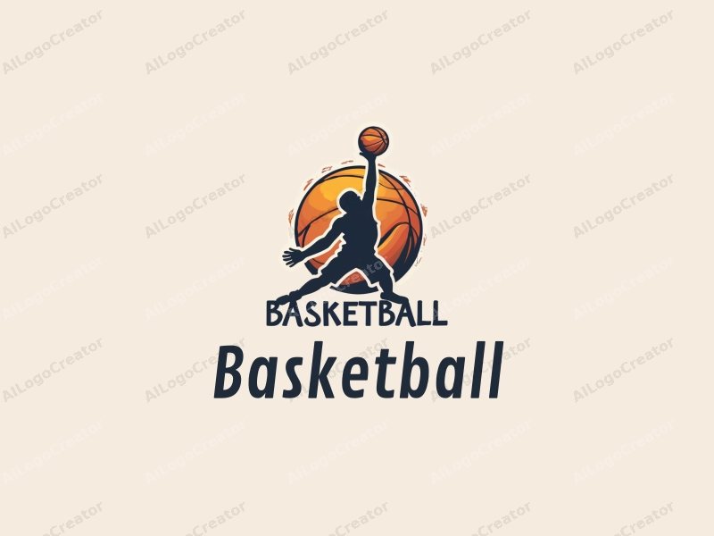 playful design features a dynamic basketball silhouette, an athlete in motion, and elements of shooting and dribbling combined with a clean background.