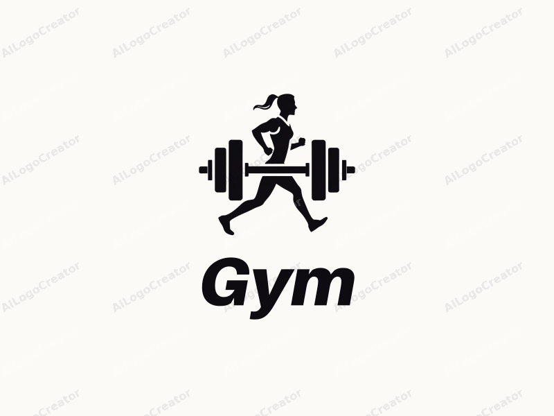 modern design features a stylized dumbbell and a dynamic runner silhouette, combined with a clean background and a harmonious layout.