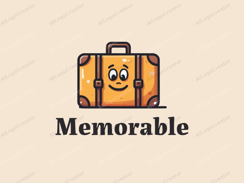 playful design features a stylized travel suitcase and a smiling face, combined with a clean background and a harmonious composition.