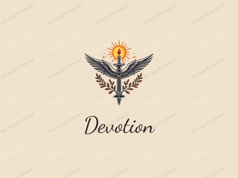 vintage design features a stylized angel with outstretched wings, a glowing candle, and symbols of faith and prayer, combined with a clean background.