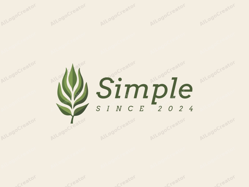 minimalist design features simple leaf shapes intertwined with stylized food items, combined with a clean background and a harmonious composition.