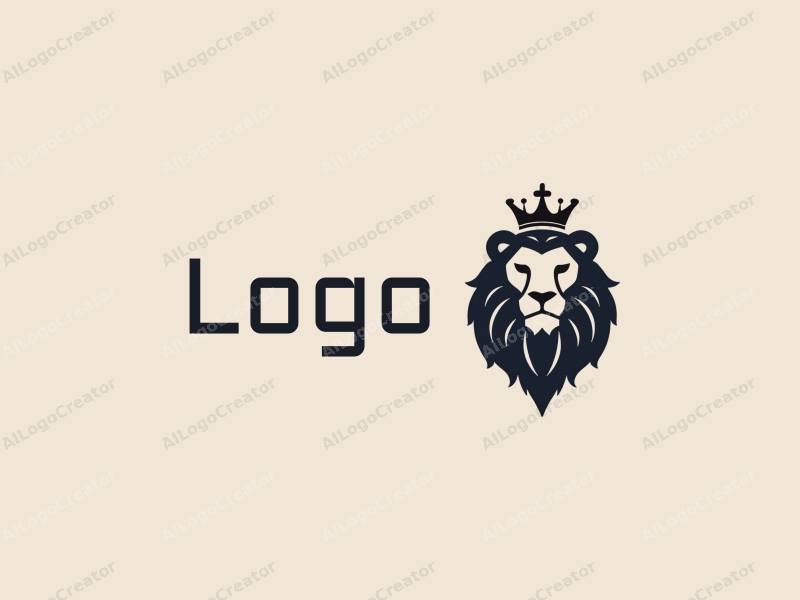 modern design features a stylized lion with a crown, incorporating a minimalist approach combined with a clean background.