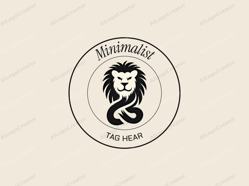 minimalist design features a stylized lion intertwined with a belt, using clean lines and a black and white color scheme, creating a harmonious and simple composition.