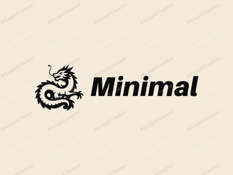 minimalist design features a stylized dragon in a resting position, combined with a clean background and a tag style approach.