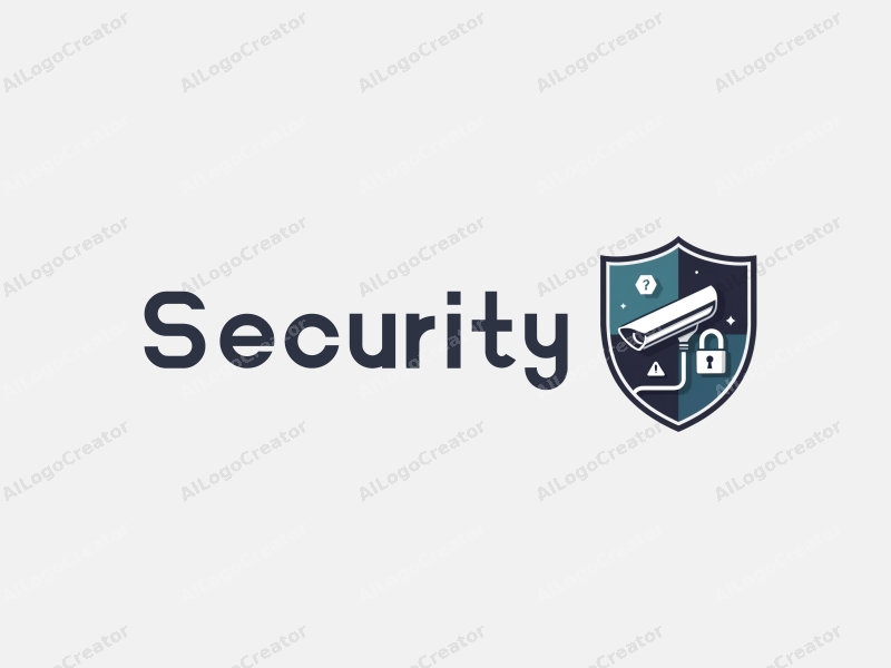 modern design features a stylized shield, a sleek surveillance camera, a security lock, and a warning sign, combined with a clean background.