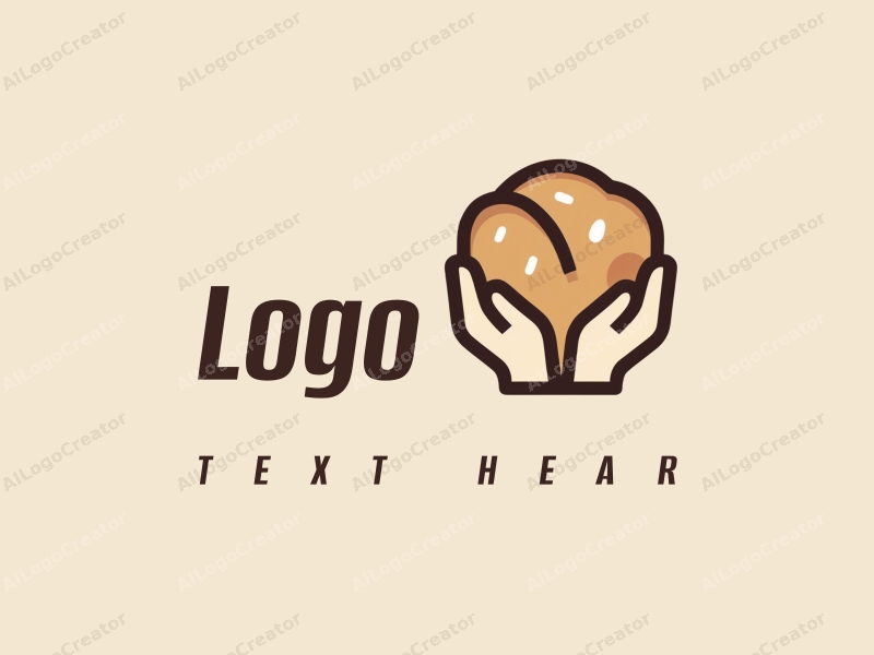 a modern design featuring a stylized loaf of bread and hands, combined with a clean background and a minimalist approach.