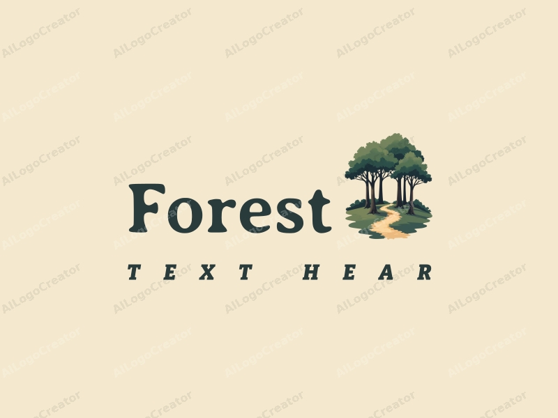 vintage design features a serene forest scene with tall trees, a lush tree canopy overhead, and a winding pathway, combined with a clean background.