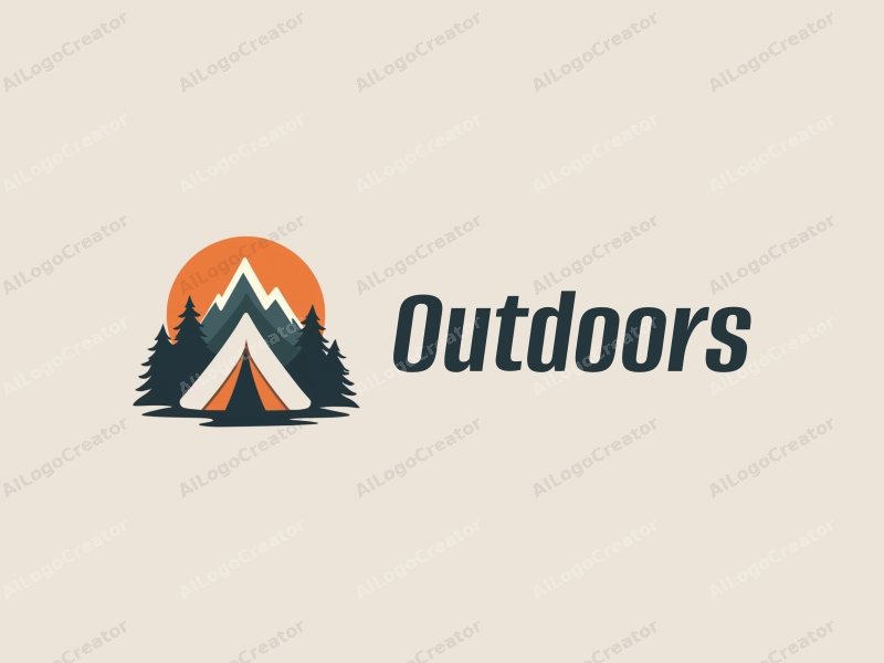 modern design features a stylized camping tent and mountain peak, combined with a clean background and a harmonious composition.