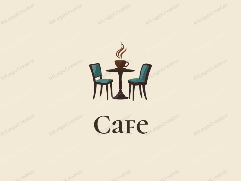 vintage design features a stylized coffee cup, retro table, and chairs, combined with a clean background.