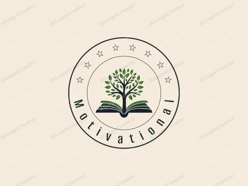 modern design features a stylized tree intertwined with an open book, symbolizing growth and knowledge, combined with a clean background that evokes a sense of motivation and inspiration.