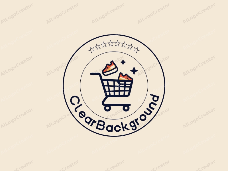 minimalist design features a stylized shopping cart and a pair of sneakers, combined with a clean and transparent background.