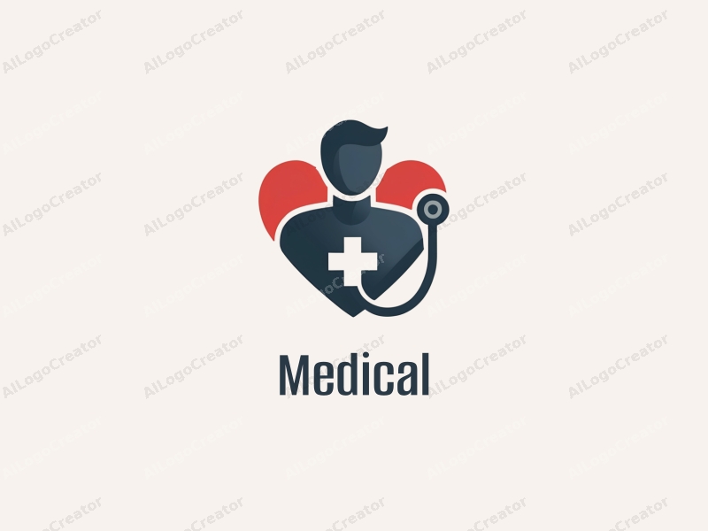 modern design features a stylized hospital silhouette, a doctor figure, a stethoscope intertwined with a cross, combined with a clean background.