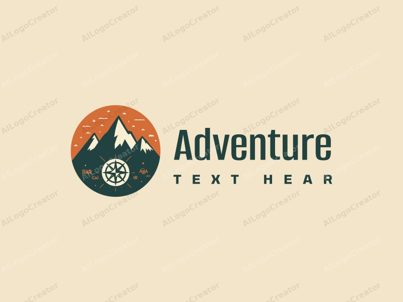 exploratory design features stylized mountains, a compass, and adventure elements combined with a clean background.