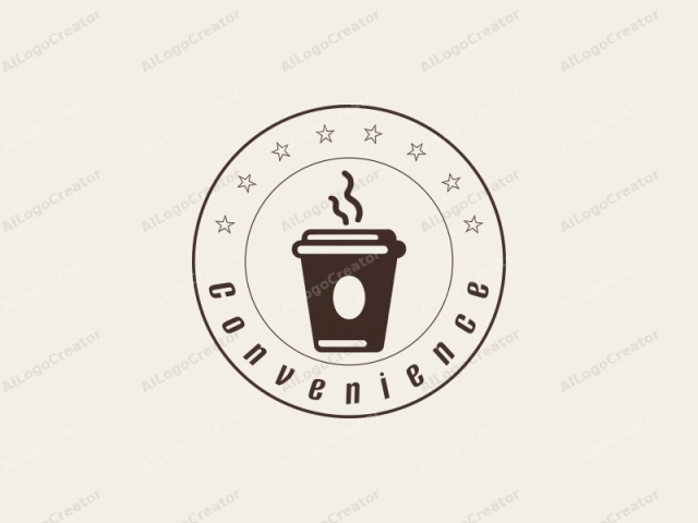 modern design features a stylized coffee cup, emphasizing convenience and practicality, combined with a clean background and a minimalist approach.