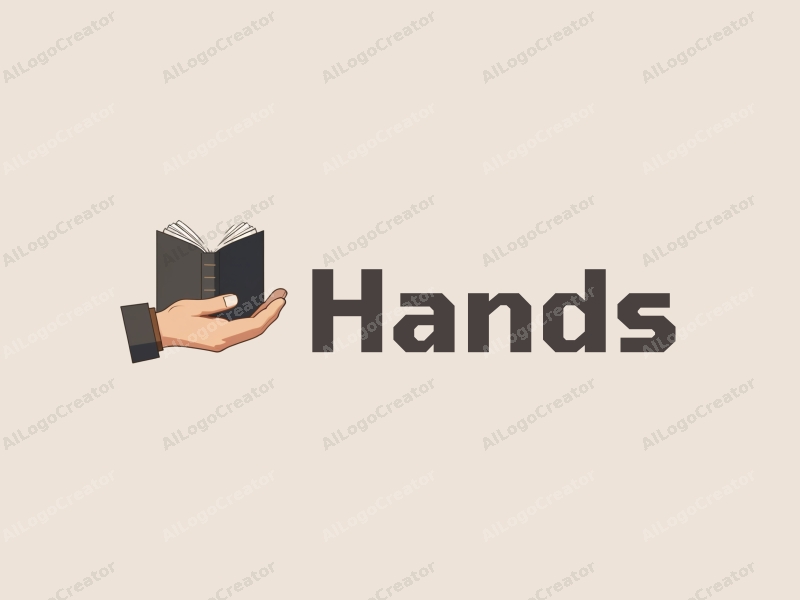 a modern design featuring a hand holding a book, with a focus on the palm, using skin tone colors, combined with a clean and simple background.