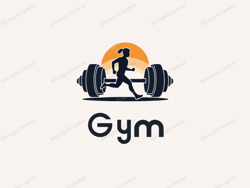 modern design features a stylized dumbbell and a dynamic runner silhouette, combined with a clean background and a harmonious layout.