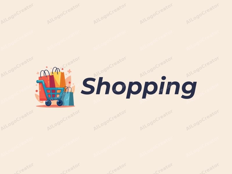 a modern design featuring a colorful shopping cart and shopping bag, combined with a vibrant mall background, emphasizing a clean and harmonious composition.