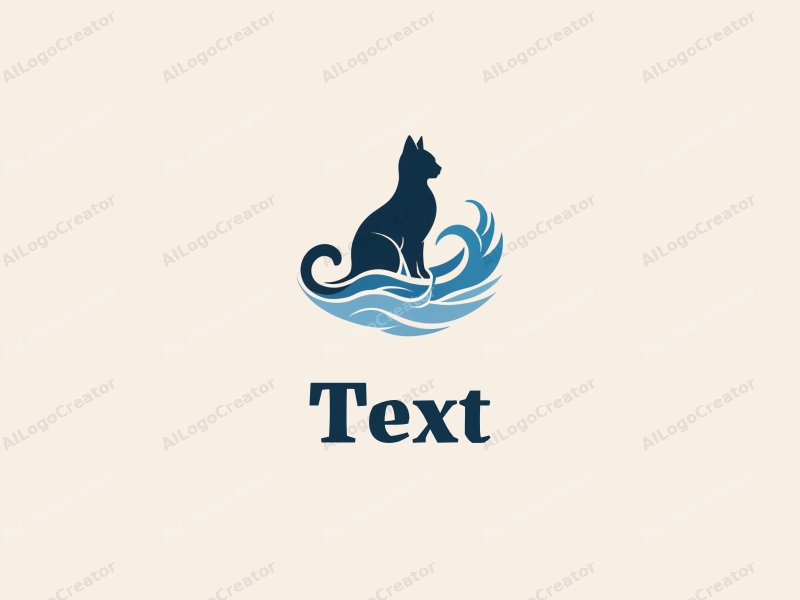 modern design features elegant text and font, a stylized cat silhouette, and flowing water waves combined with a clean background.