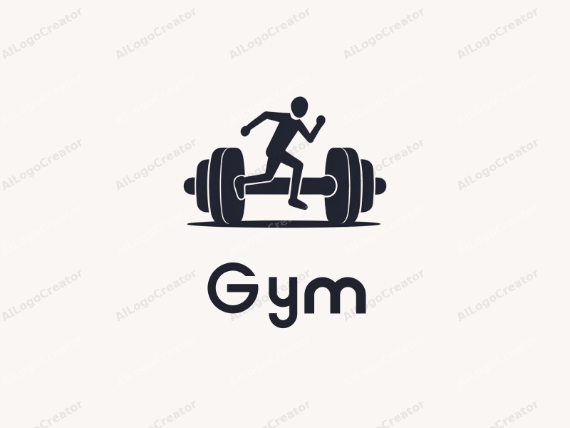 modern design features a stylized dumbbell and a dynamic runner silhouette, combined with a clean background and a harmonious layout.