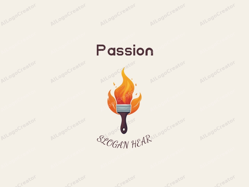 playful design features a dynamic paintbrush intertwined with a vibrant flame, symbolizing passion and enthusiasm, combined with a clean background.