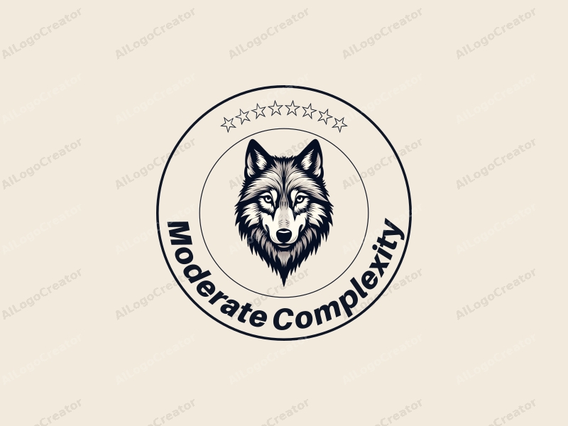 modern design features an intricate wolf with detailed eyes, combined with a clean background and a focus on simplicity and elegance.